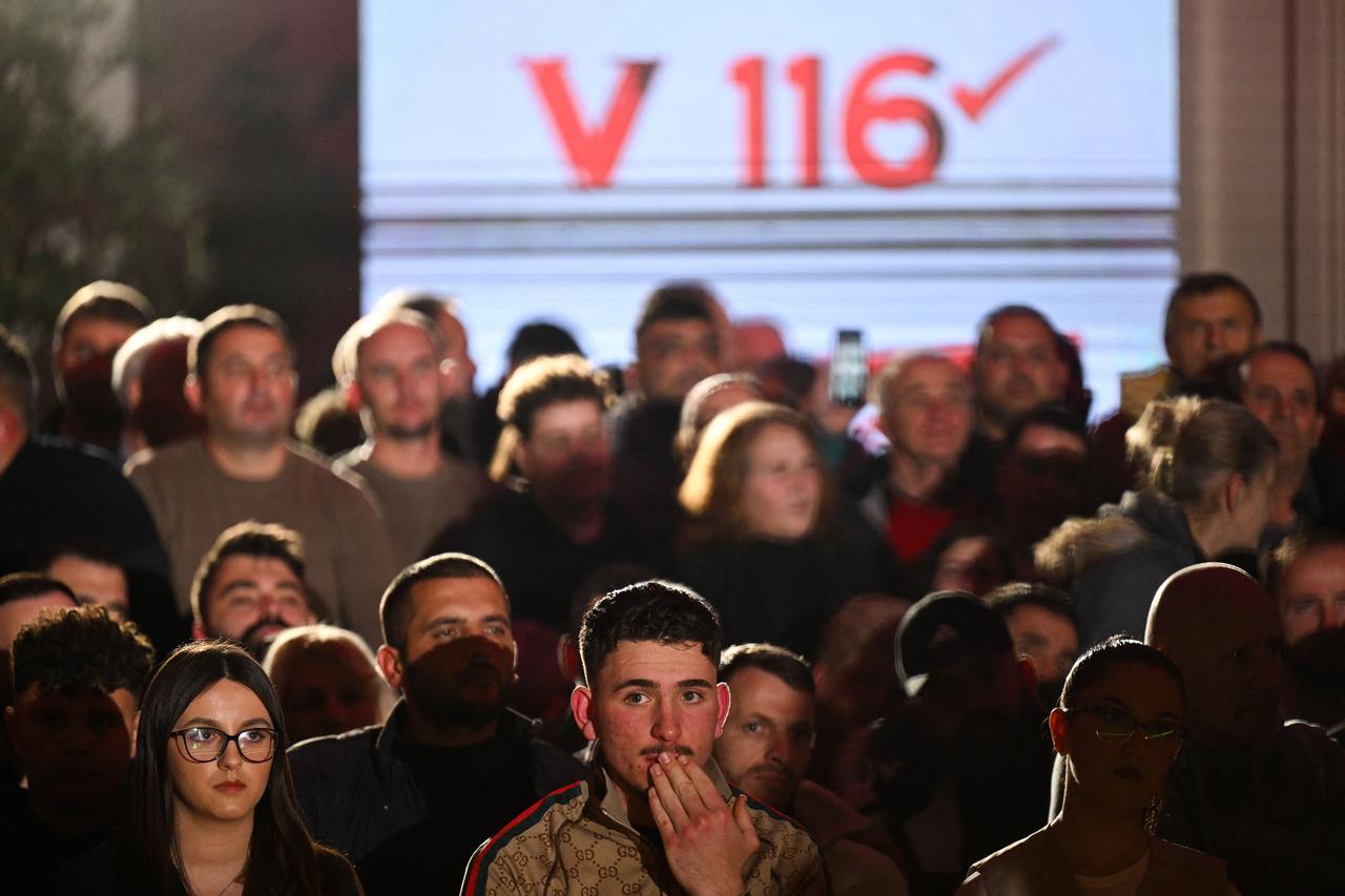 Supporters of the Vetevendosje, Self-Determination Movement (LVV) party attend an election campaign rally ahead of the parliamentary elections, Podujevo, Kosovo on Dec. 22, 2025. (AFP Photo)
