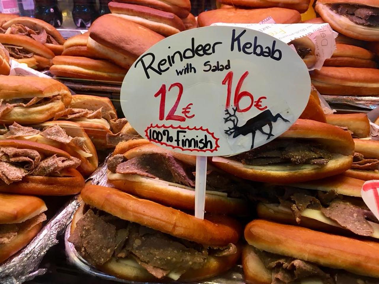 Reindeer Kebab, old market hall Vanha kauppahalli, Helsinki, Finland. (Adobe Stock Photo)