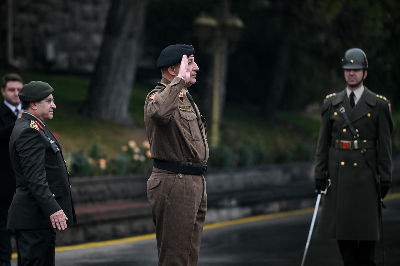 Libyan Chief of Staff General Mohammed Ali Ahmed Al-Haddad was officially welcomed at the General Staff Headquarters during his visit to Ankara, Türkiye, on Dec. 23, 2025. (AA Photo)