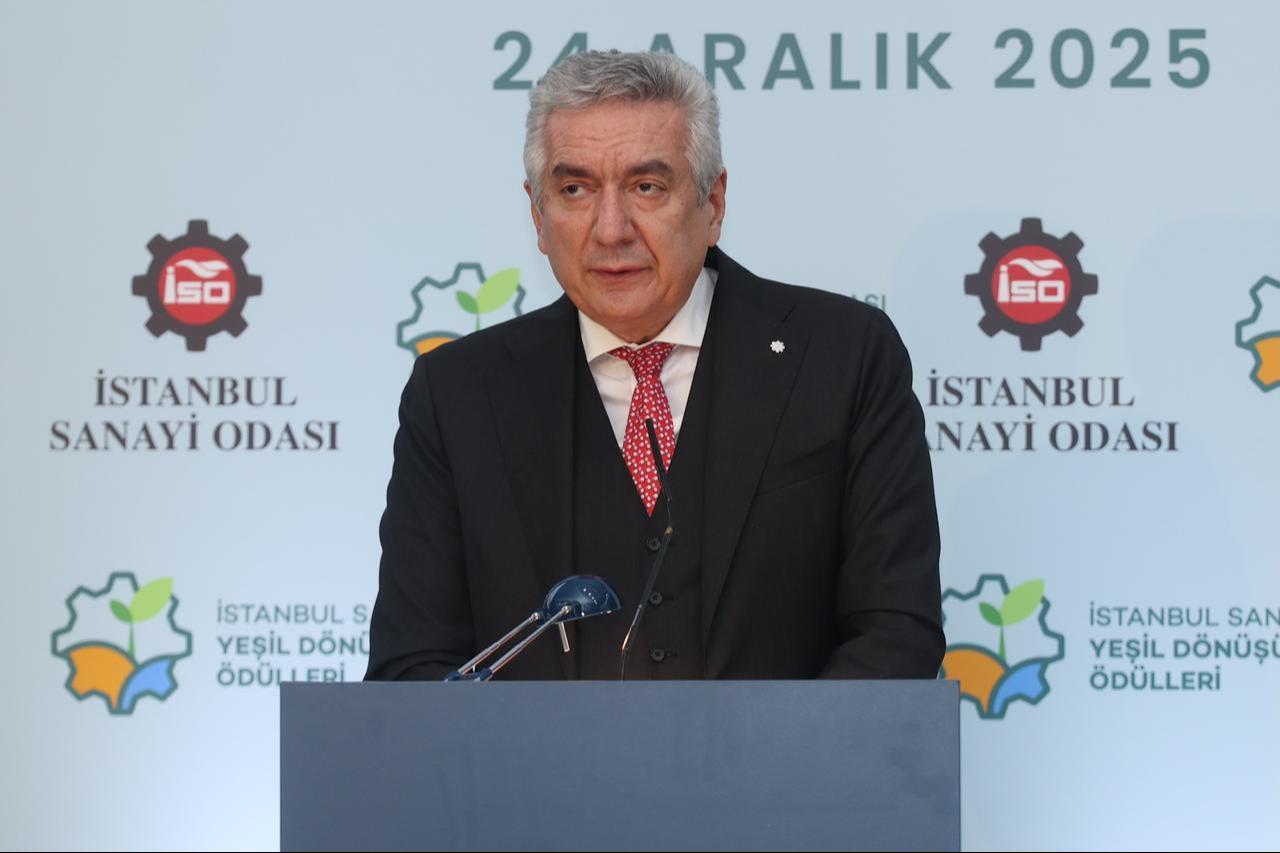 Istanbul Chamber of Industry (ISO) Chairman Erdal Bahcivan speaks during the chamber’s December 2025 assembly meeting in Istanbul, Türkiye, December 24, 2025. (AA Photo)