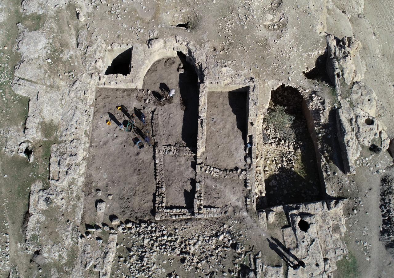 An aerial view of archeological excavations at Rabat Castle, Mardin, Türkiye, December 23, 2025. (AA Photo)