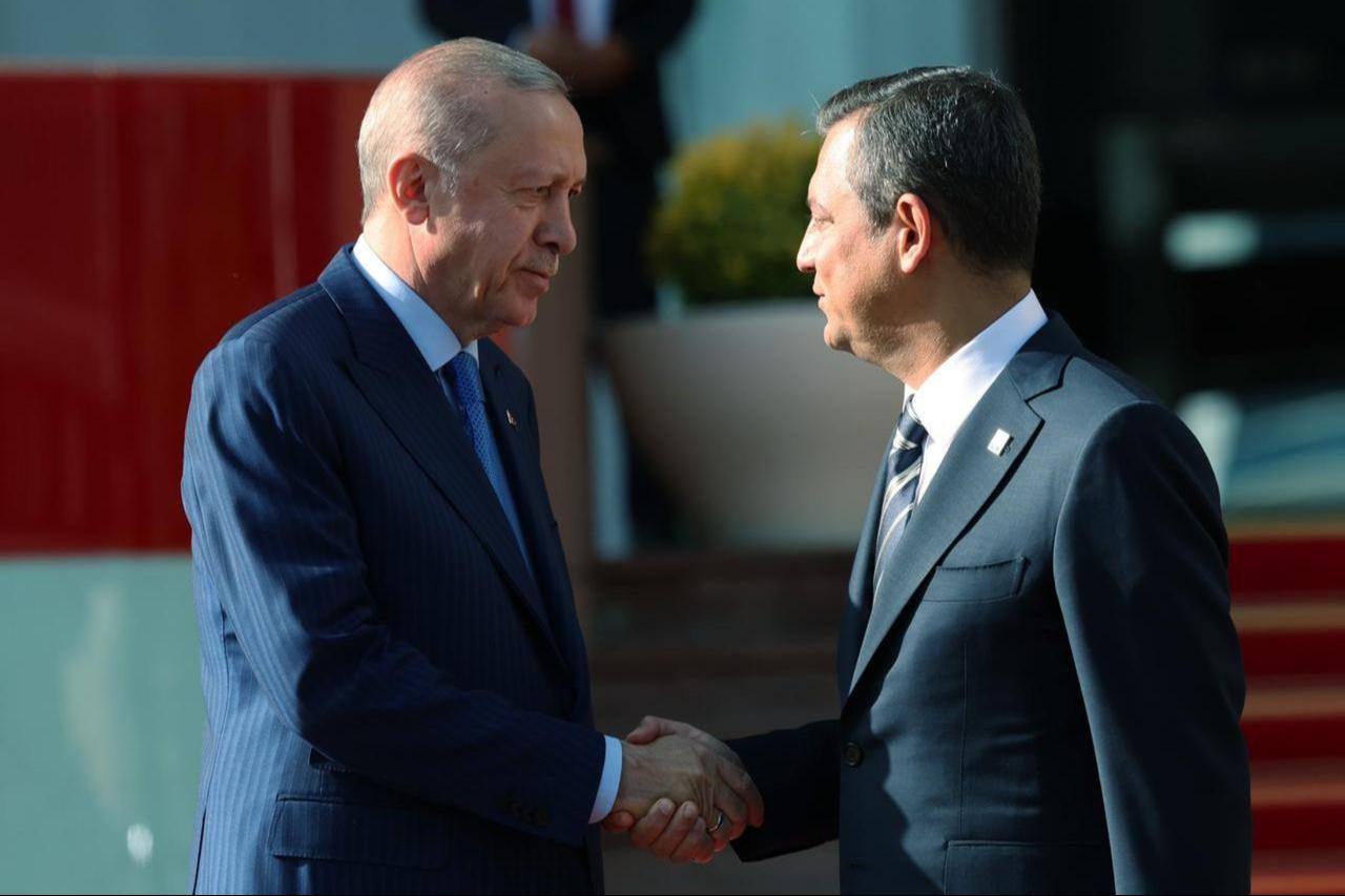 President Recep Tayyip Erdogan leaves after his meeting with leader of the main opposition party CHP, Ozgur Ozel in Ankara, Tükiye on June 11, 2024. (AA Photo)