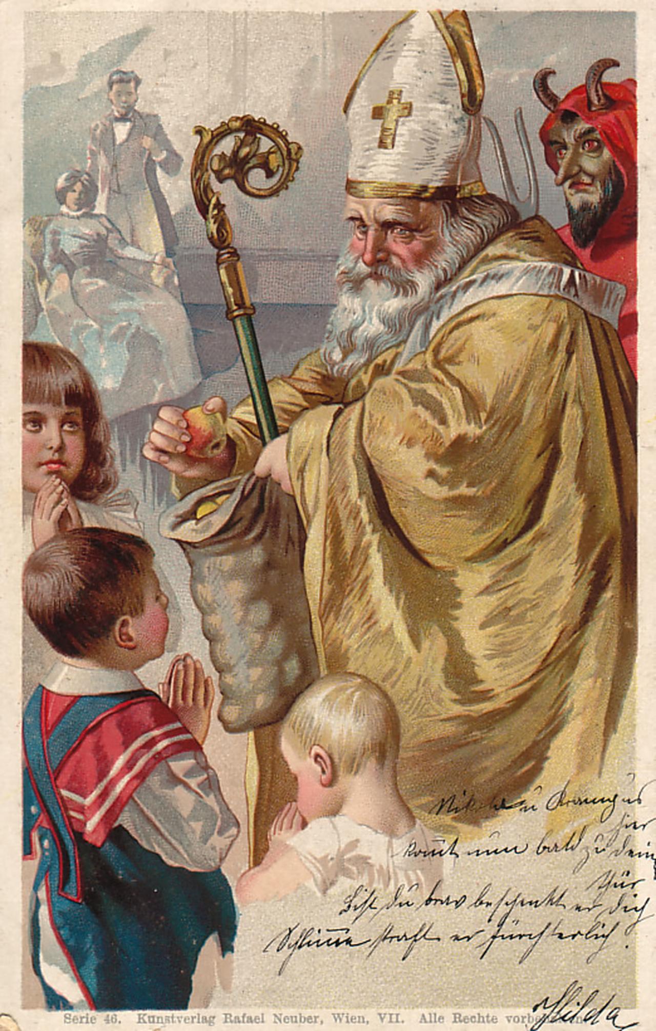 Saint Nicholas gifting children, accessed on Dec. 25, 2025. (Photo via Catholic News World)