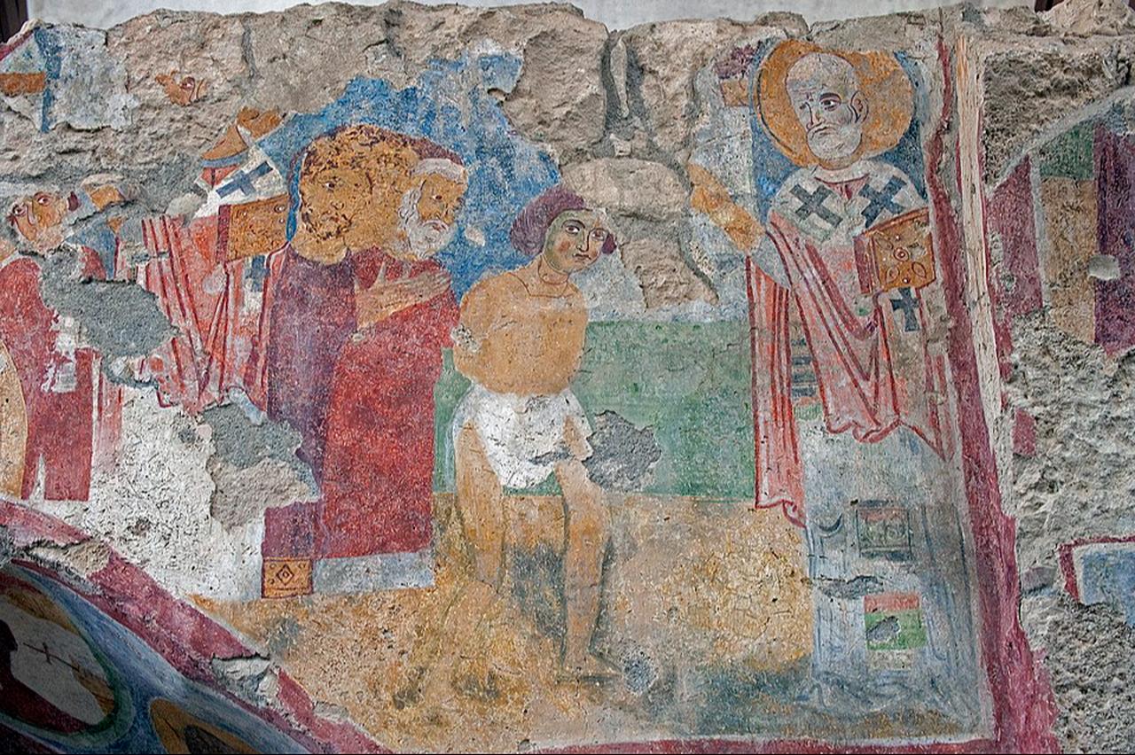 The frescos depicting the life of St. Nicolas (and the legends about him), in the northeast aisle arcade of the church in Antalya, Türkiye, date from the 12th century. (Photo via St. Nicholas Center)