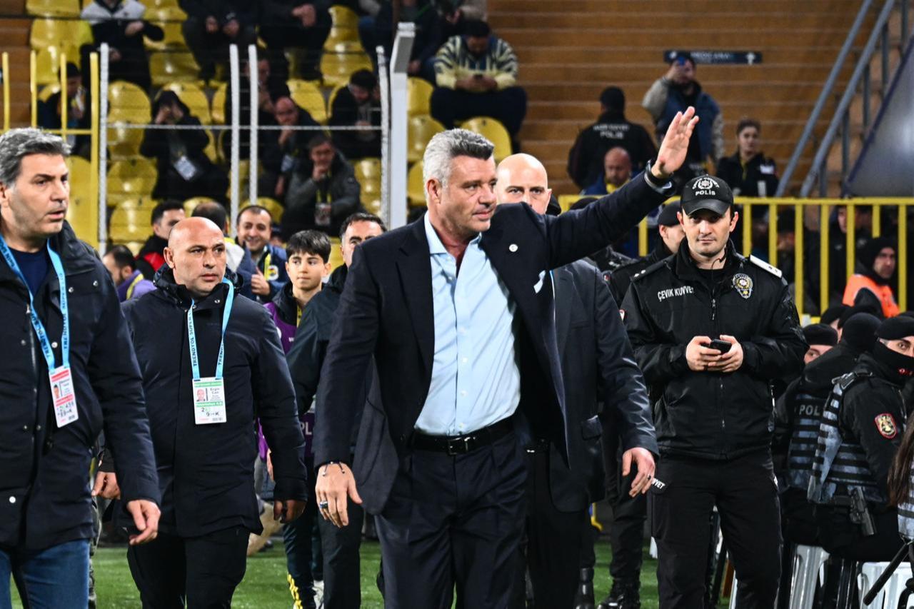 President of Fenerbahce Sadettin Saran salutes the fans ahead of match between Fenerbahce and Besiktas at Chobani Stadium, Istanbul Türkiye, on Dec. 23, 2025. (AA Photo)