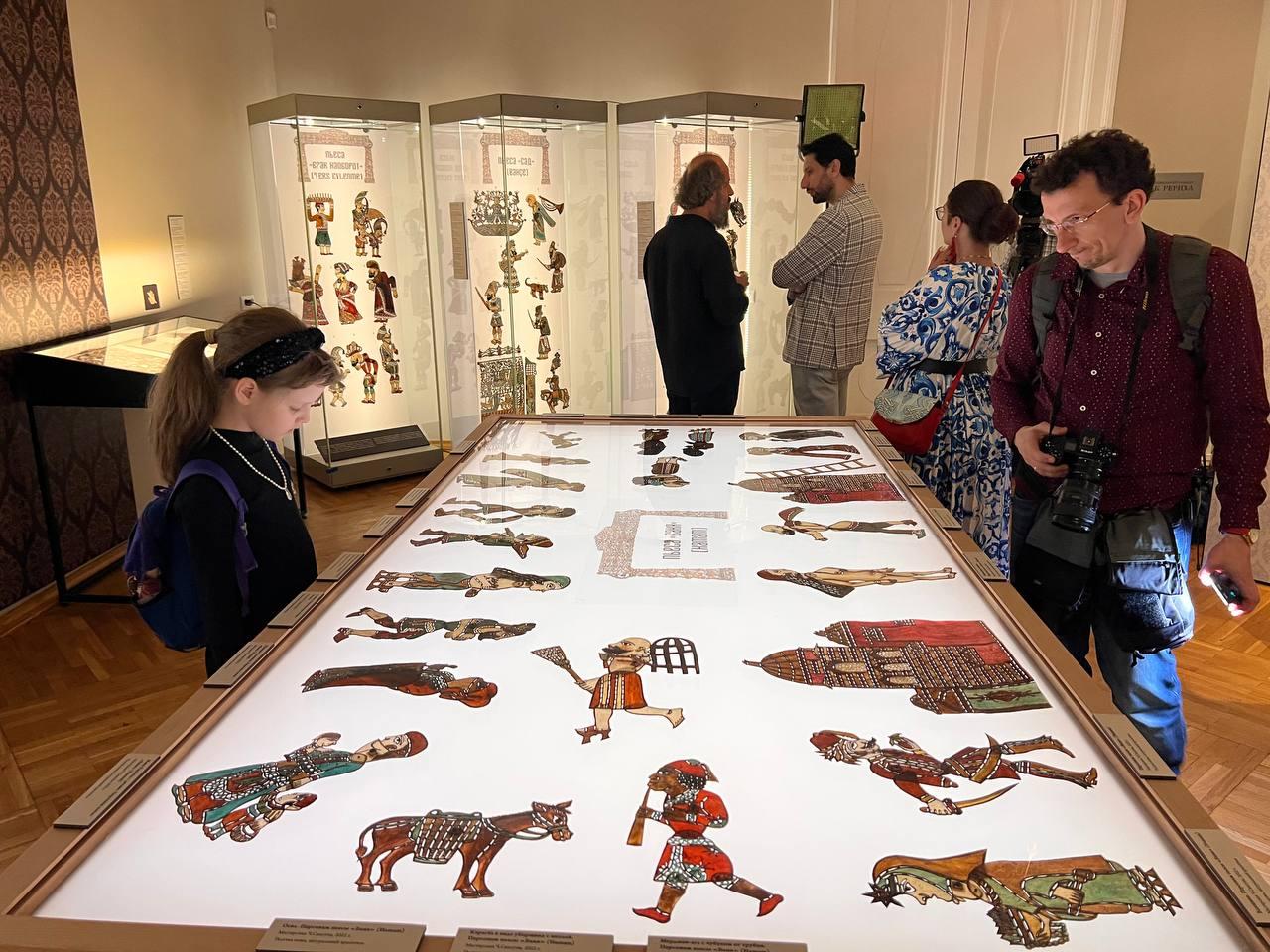 The traditional Karagoz and Hacivat shadow play and iconic figures of Turkish theater went on display at the Museum of Oriental Arts in Moscow, Russia, April 17, 2025. (AA Photo)