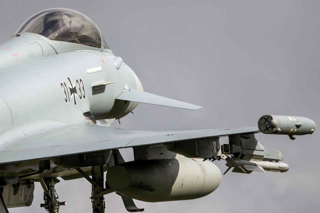 German Air Force Eurofighter Typhoon fighter jet plane landing at Leeuwarden air base in Leeuwarden, the Netherlands in April 11, 2019. (Adobe Stock Photo)