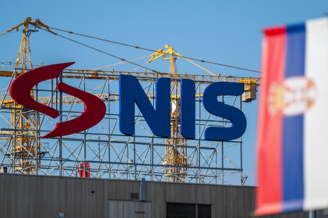 Photo shows the logos of the Petroleum Industry of Serbia (NIS) and Gazprom are pictured in Belgrade, Serbia on Oct. 9, 2025. (AFP Photo)