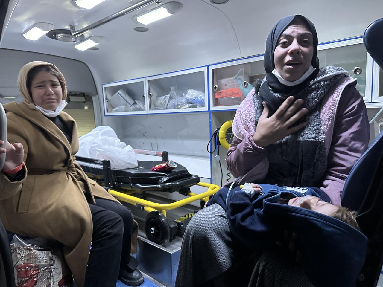 Palestinian mother Iman Said Muammer, who lost one of her sons due to medicine and treatment shortages in Gaza, is being transferred to Türkiye together with her 13-year-old daughter and her 3-year-old son, who suffers from a genetic syndrome and will receive medical treatment. Amman, Jordan, December 29, 2025. (AA Photo)