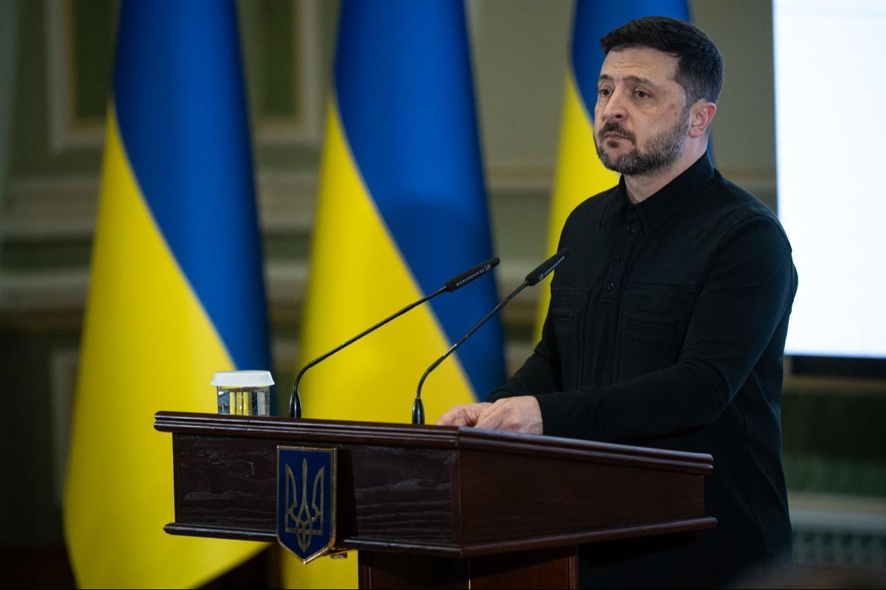 President of Ukraine Volodymyr Zelenskyy gives a speech during an event in Kyiv, Ukraine on Dec. 22, 2025. (AA Photo)