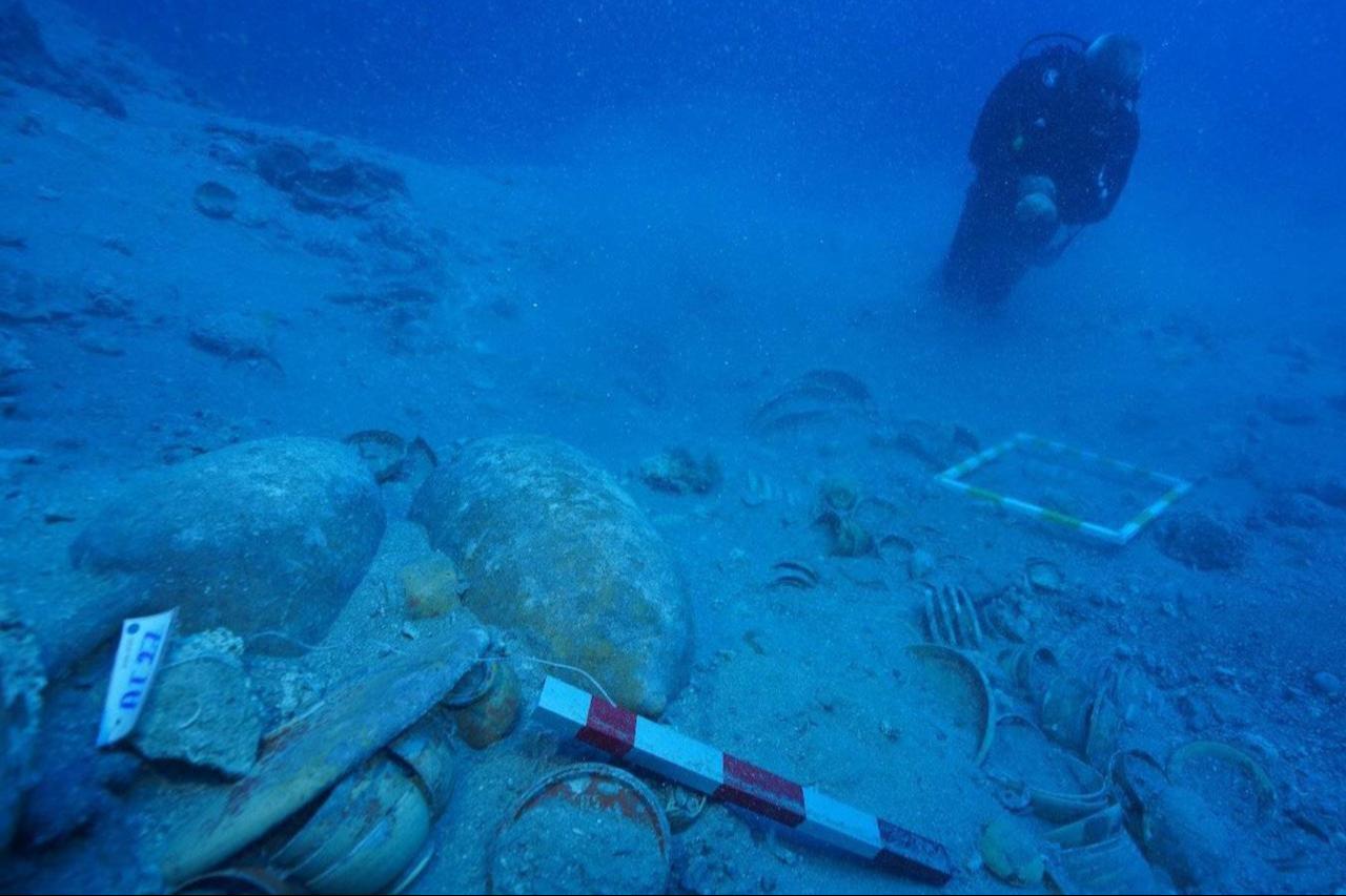Türkiye’s Minister of Culture and Tourism Mehmet Nuri Ersoy (in photo) dives off the coast of Adrasan in Antalya’s Kumluca district to examine the site of the Ceramic Shipwreck, June 28, 2025. (AA Photo)