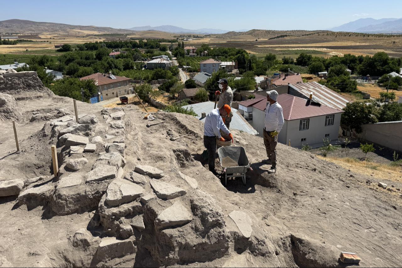 A view of the archaeological excavations at the 6,000-year-old temple site in Tadim Fortress and Mound, Elazig, Türkiye, July 15, 2025. (AA Photo)