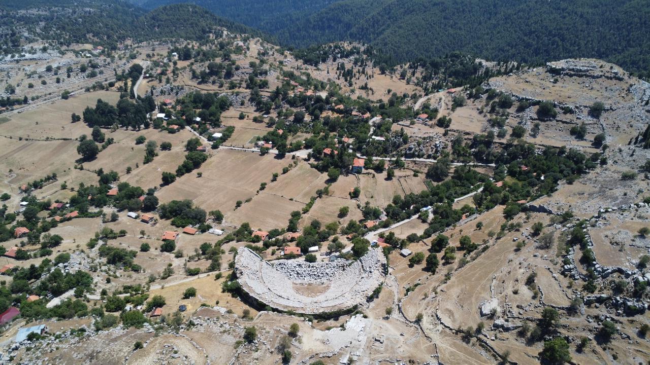 An aerial view of the Limyra Ancient Theater in Antalya, Türkiye, Dec. 4, 2025. (AA Photo)