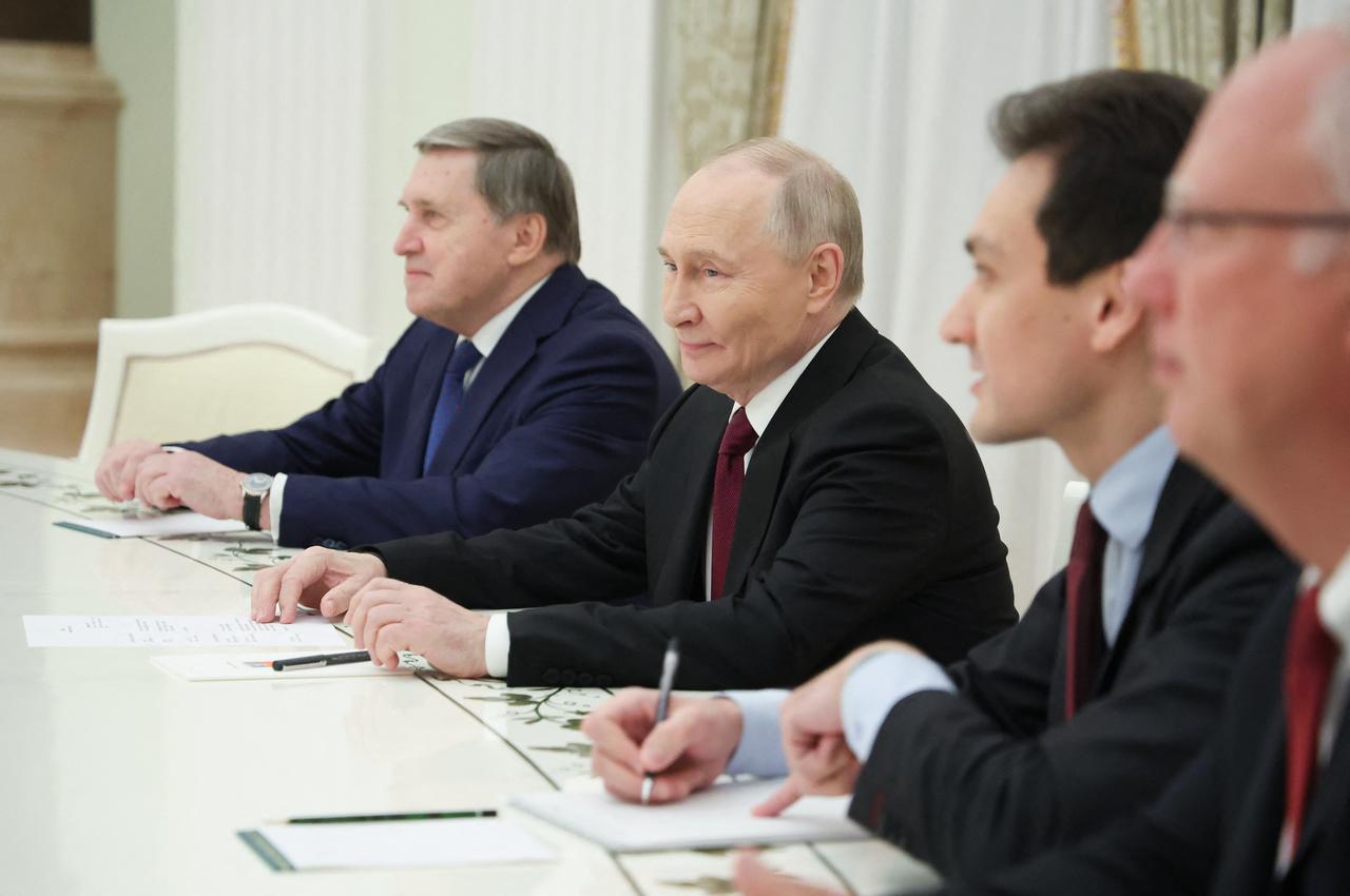 In this pool photograph distributed by the Russian state agency Sputnik, Russia's President Vladimir Putin attends a meeting with US special envoy Steve Witkoff and US President Donald Trump's son-in-law Jared Kushner (both not pictured) at the Kremlin in Moscow on Dec. 2, 2025. (AFP Photo)