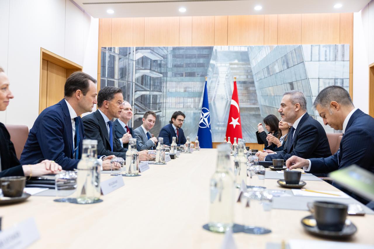 Turkish Foreign Minister Hakan Fidan meets with NATO Secretary General Mark Rutte ahead of the NATO Foreign Ministers Meeting in Brussels, Belgium on Dec. 03, 2025. (AA Photo)