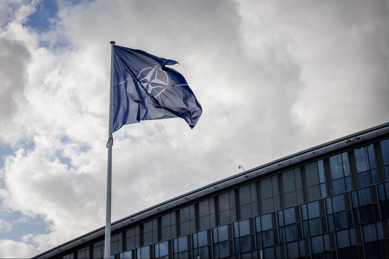 A NATO flag flies at the NATO headquarters in Brussels, Belgium on Sept. 12, 2025. (AFP Photo)