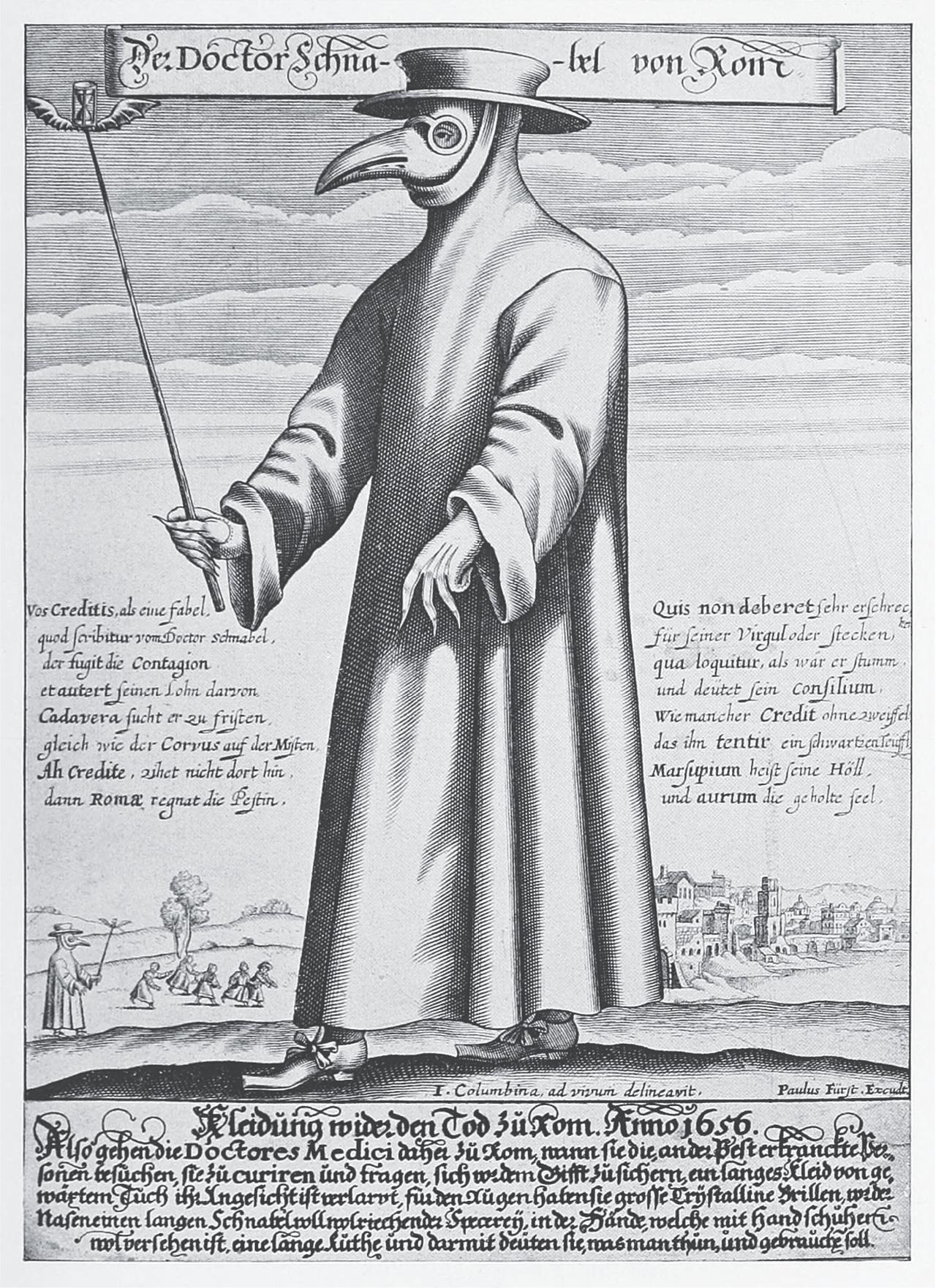 Engraving of the Plague Doctor, Paul Fürst, c. 1656. (Photo via Wikipedia Commons)