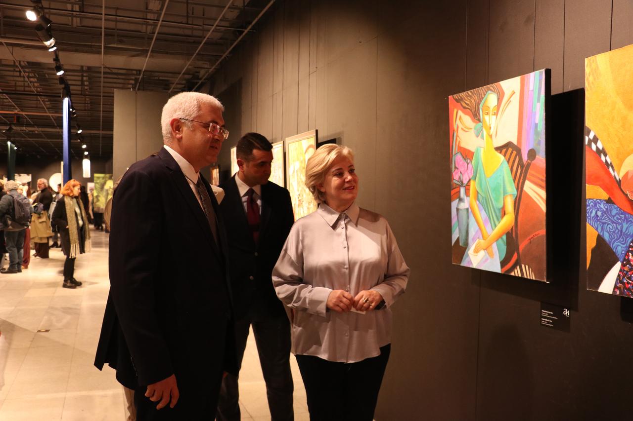 Türkiye’s Ambassador to Sofia, Mehmet Sait Uyanik (left), also attended the opening of the exhibition. Sofia, Bulgaria, December 4, 2025. (AA Photo)