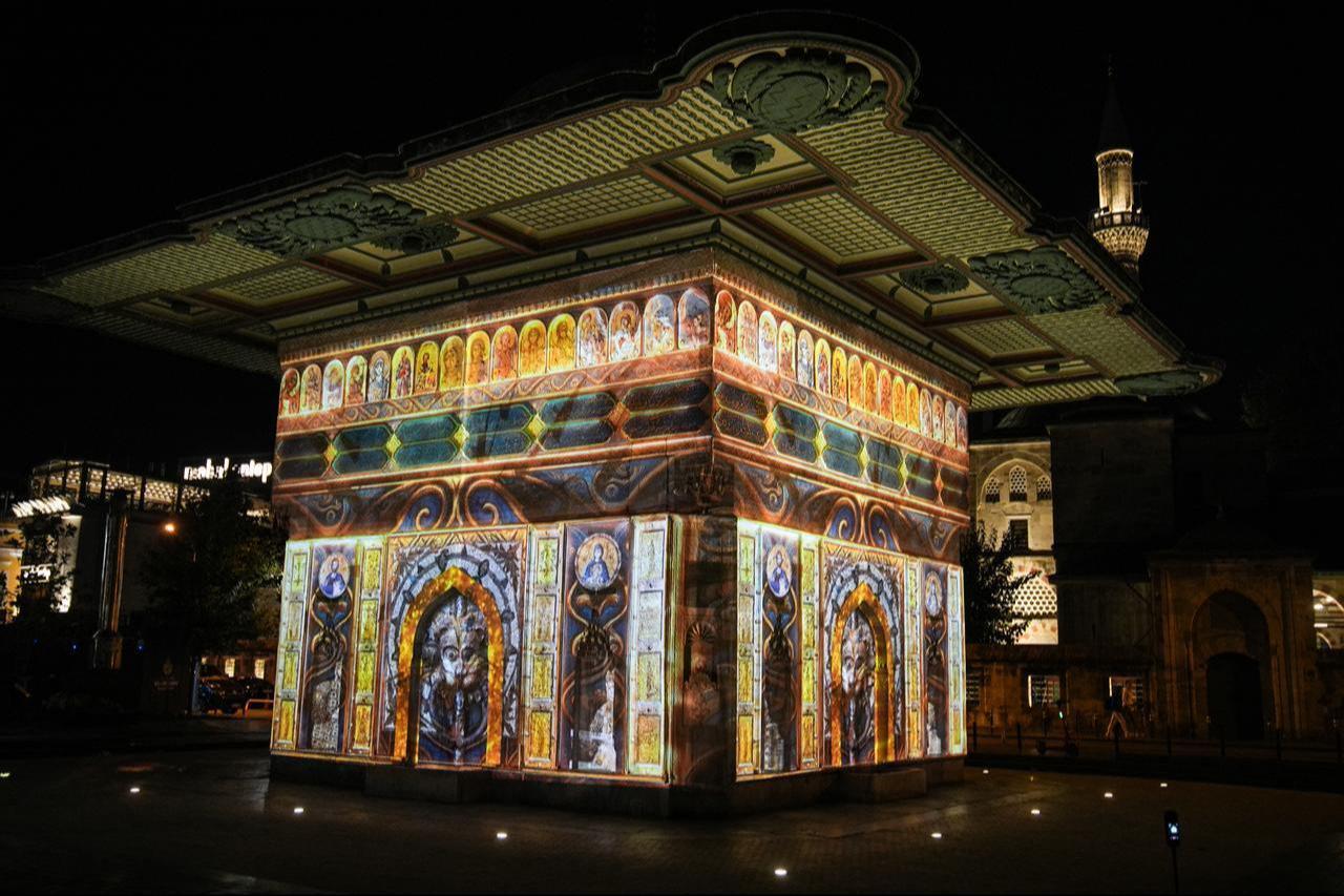 Istanbul Culture Route Festival organized under the coordination of the Turkish Ministry of Culture and Tourism, mapping shows are held at the historic Tophane Fountain in Istanbul, Türkiye, Sept. 30, 2025. (AA Photo)