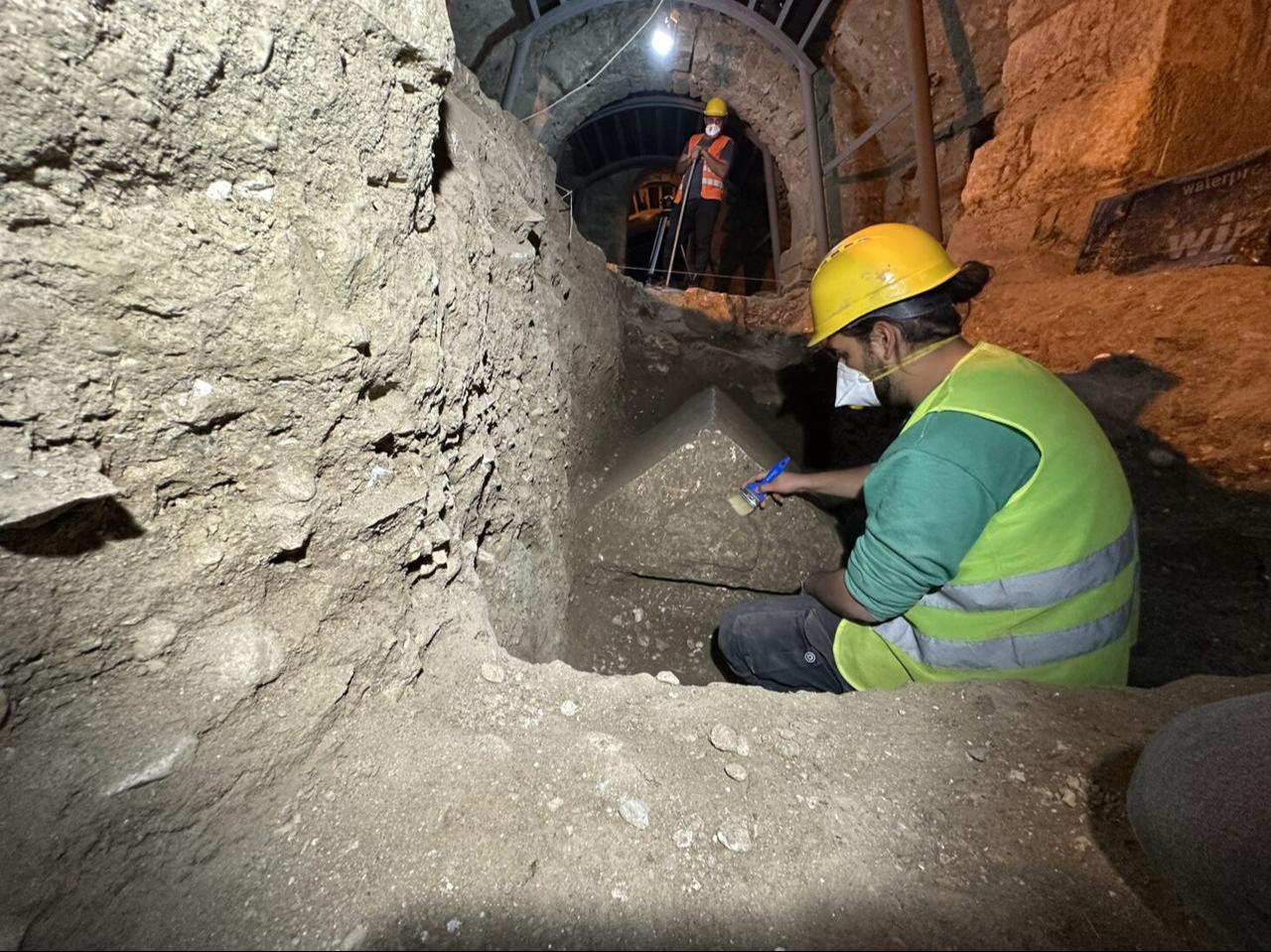 Excavation work on the sarcophagus found at St. Nicholas Church, Demre, Antalya, Türkiye, December 6, 2024. (AA Photo)