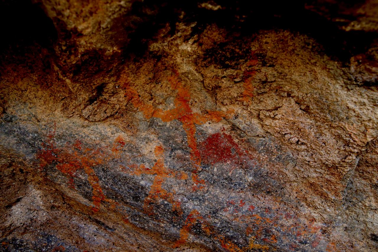 A general view of the rock paintings with human figures, discovered by a citizen's notice and thought to date back to the Neolithic Age in the mountainous areas of Kayseri, Türkiye, Nov. 19, 2025. (AA Photo)