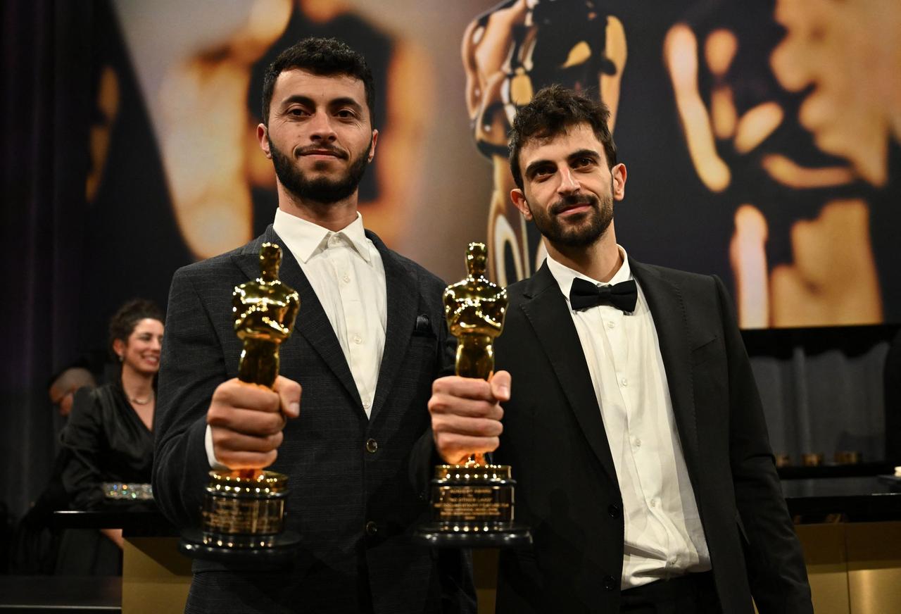 Basel Adra and Yuval Abraham attend the 97th Annual Academy Awards Governors Ball at the Dolby Theatre in Hollywood, California, March 2, 2025. (AFP Photo)