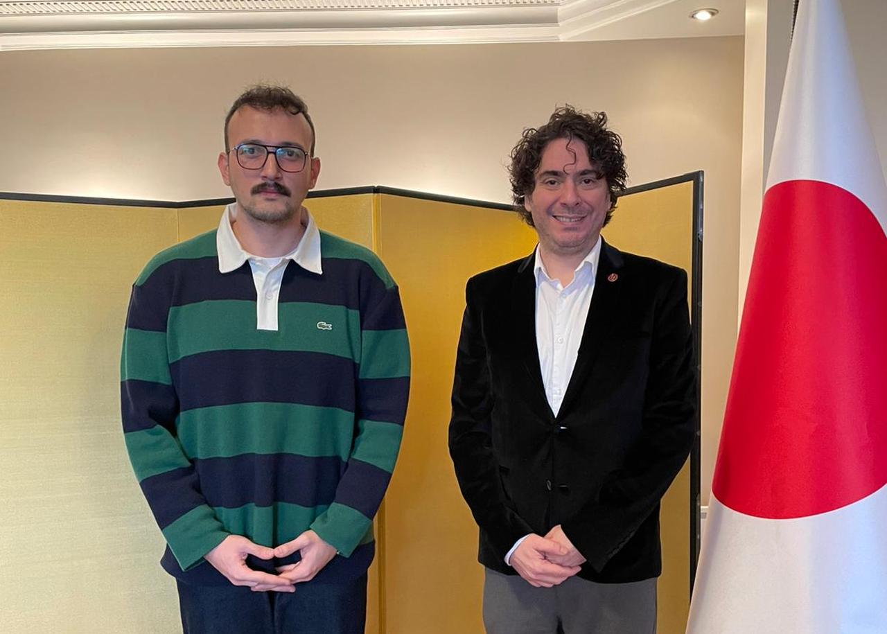 At a ceremony held on Friday, Dec. 5, at the Official Residence of the Consul-General of Japan in Istanbul, journalist Koray Erdogan (L) and chef Sinan Damgacioglu (R) pose after the Japanese Cuisine “Goodwill Ambassador” presentation. (Photo by Kutay Ozer)