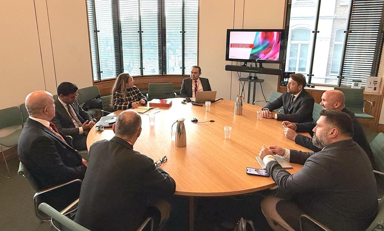 Dijitalpark Technopark members meet with Parliamentary Under-Secretary Kanishka Narayan to explore cooperation in AI, FinTech, and digital transformation in the United Kingdom on Dec. 9, 2025. (AA Photo)