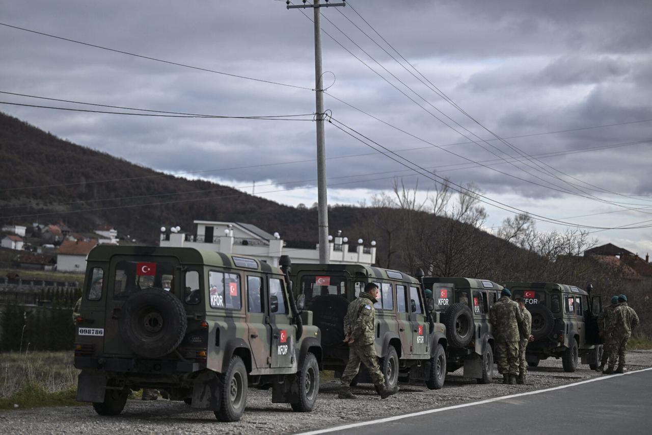 Turkish Army soldiers take security measures around Zubin Potok district in Northern Kosovo upon the request of NATO Kosovo Force (KFOR) in Mitrovica, Kosovo on June 15, 2023. (AA Photo)