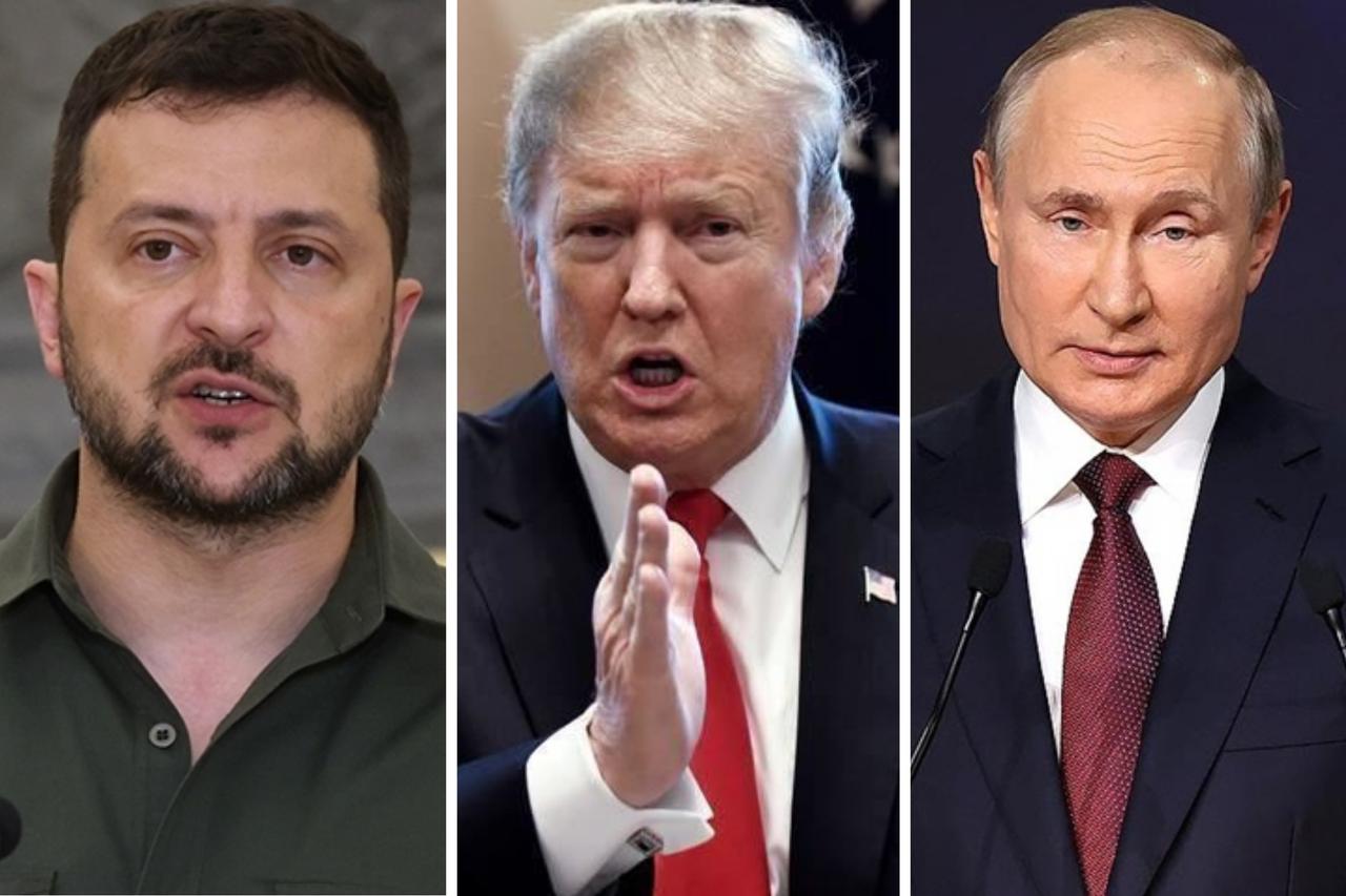 Photo combination shows Ukrainian President Volodymyr Zelenskyy (L), U.S. President Donald Trump (C), and Russian President Vladimir Putin (R), created on May 11, 2025. (Collage by Türkiye Today / Photos via AA)
