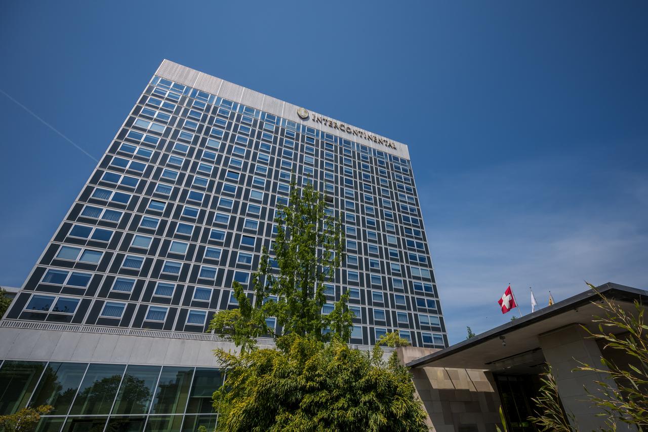Exterior view of the Intercontinental Hotel, venue for U.S.-Swiss tariff talks in Geneva, Switzerland, on May 9, 2025. (AFP Photo)