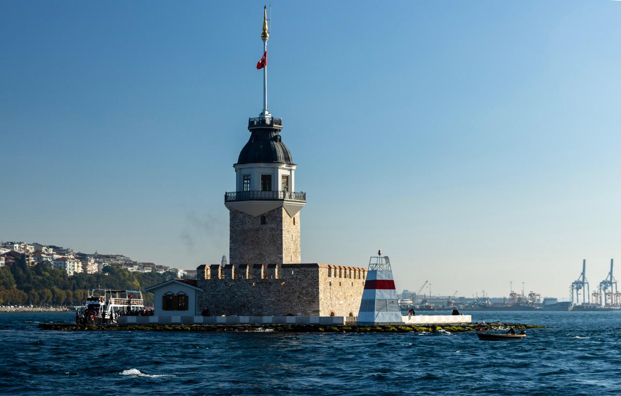 The footage of Maiden Tower from the Bosphorus Strait, in Istanbul Türkiye. (Photo via Adobe Stock)
