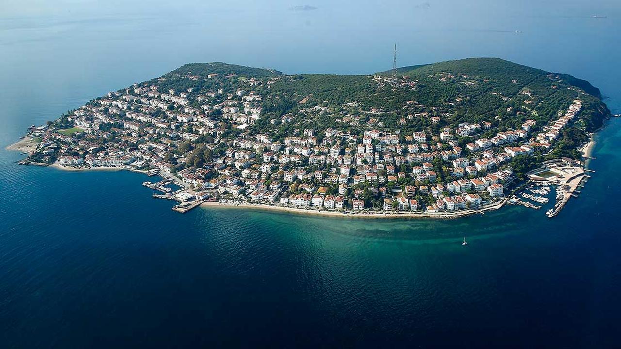 An aerial vista captures the one of the Prince Islands in the Marmara Sea, revealing a unique blend of residential architecture and natural landscape, in Istanbul Türkiye. (AA Photo).