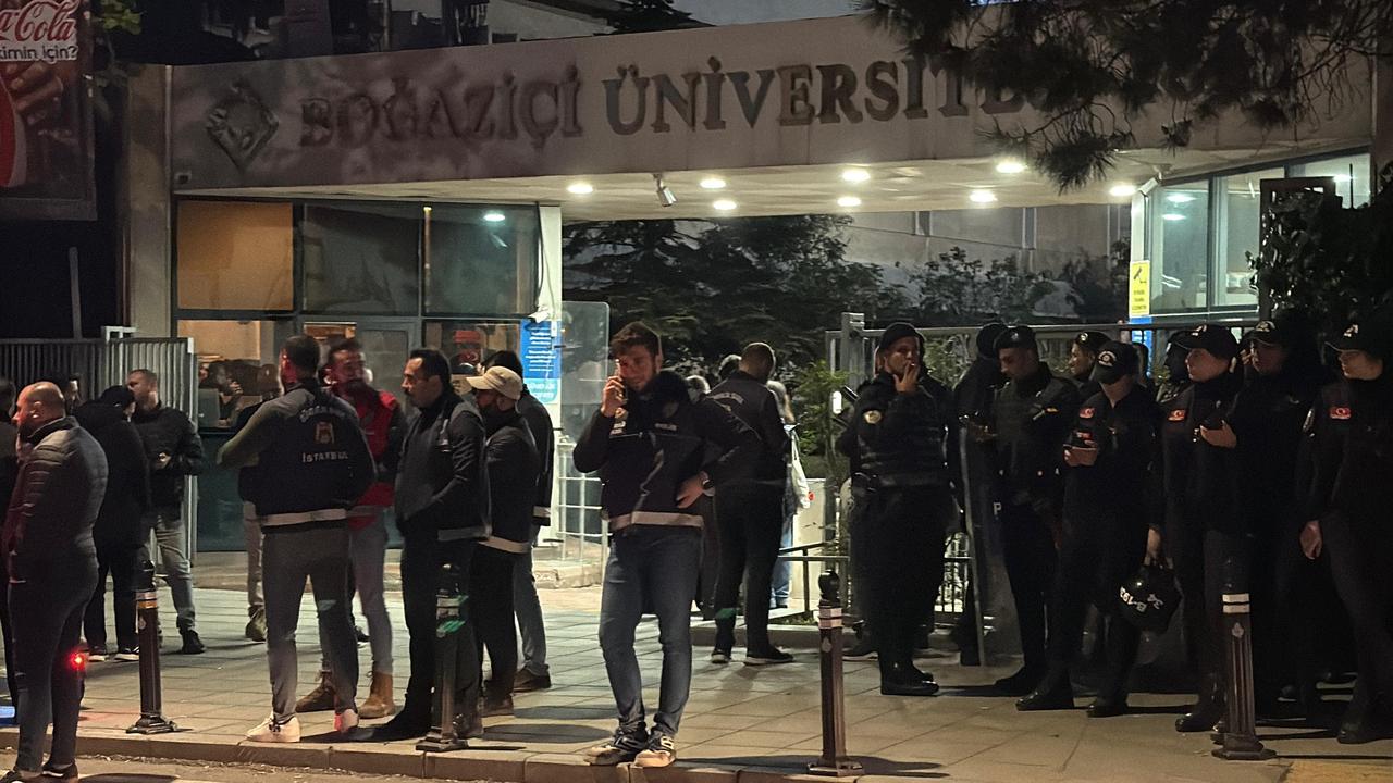 Turkish police officers take precautions around the campus after the incidents at Bogazici University in Istanbul, Türkiye on May 13, 2025. (IHA Photo)