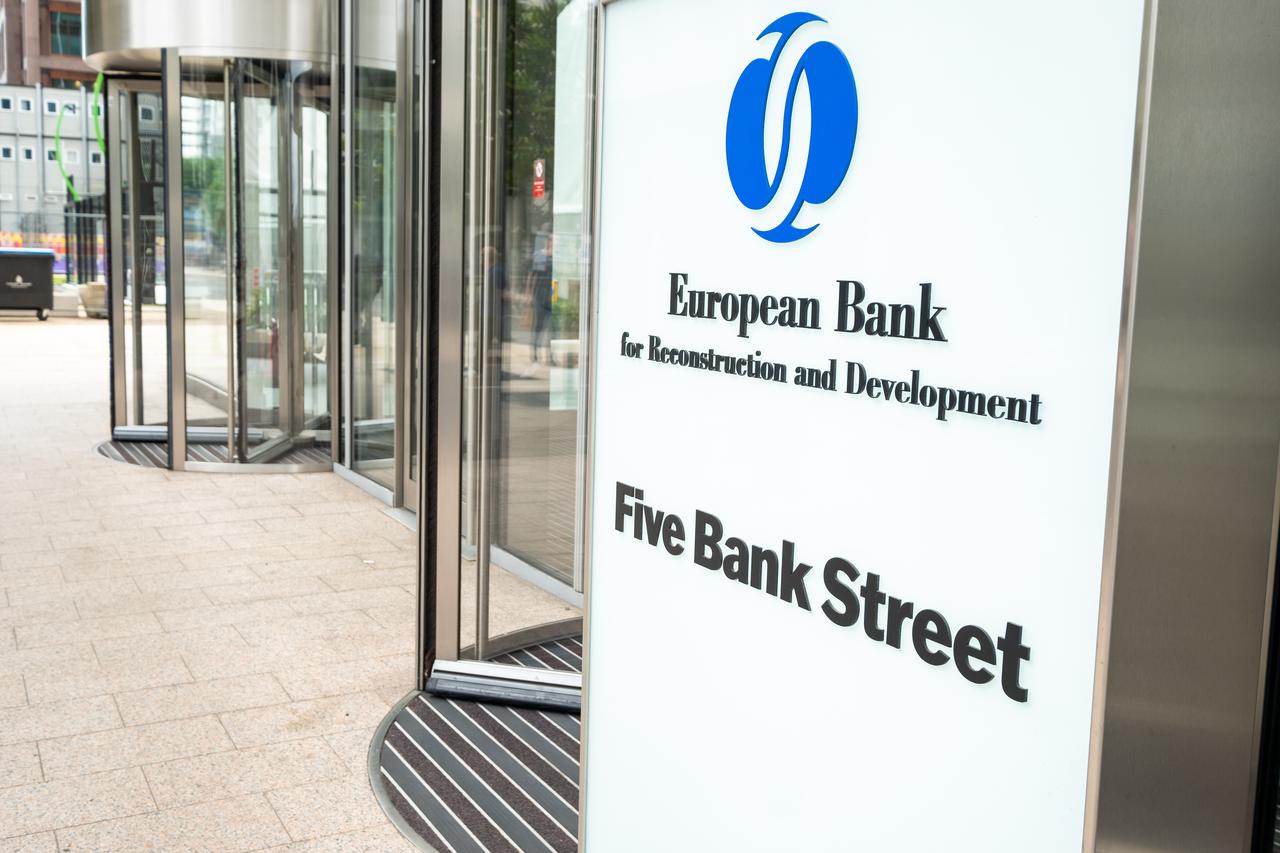 A signboard displaying the logo of the European Bank for Reconstruction and Development (EBRD) at its headquarters in Belgrade, Serbia, on September 15, 2021. (Adobe Stock Photo)
