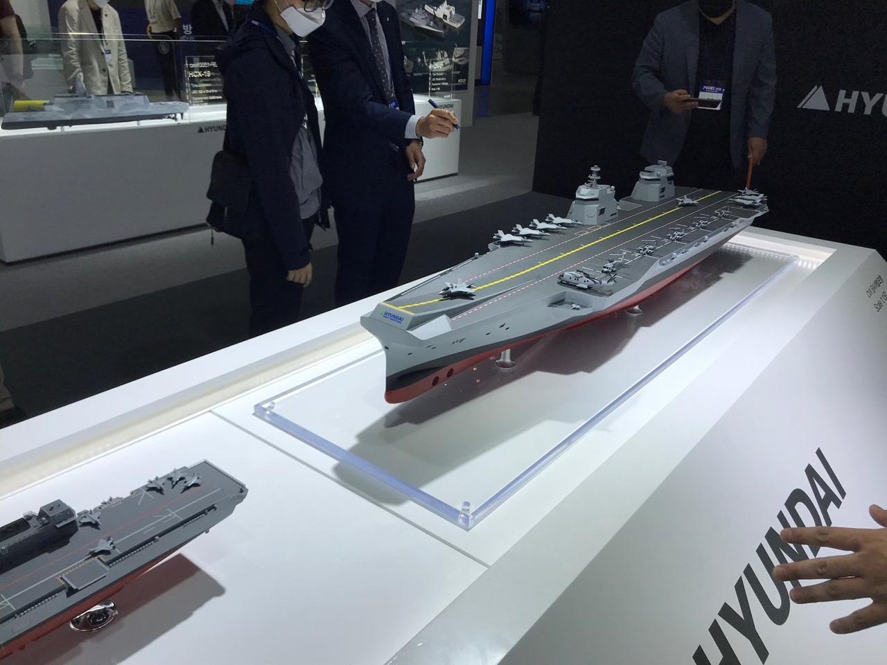 Daewoo Shipbuilding and Marine Engineering Co., Ltd (DSME) revealed its planned light aircraft carrier, called CVX, which reportedly meets operational needs for the Republic of Korea Navy (ROKN) during MADEX in Busan, on June 9th, 2021. (Photo via X / @Foxtrot19_RADAR)