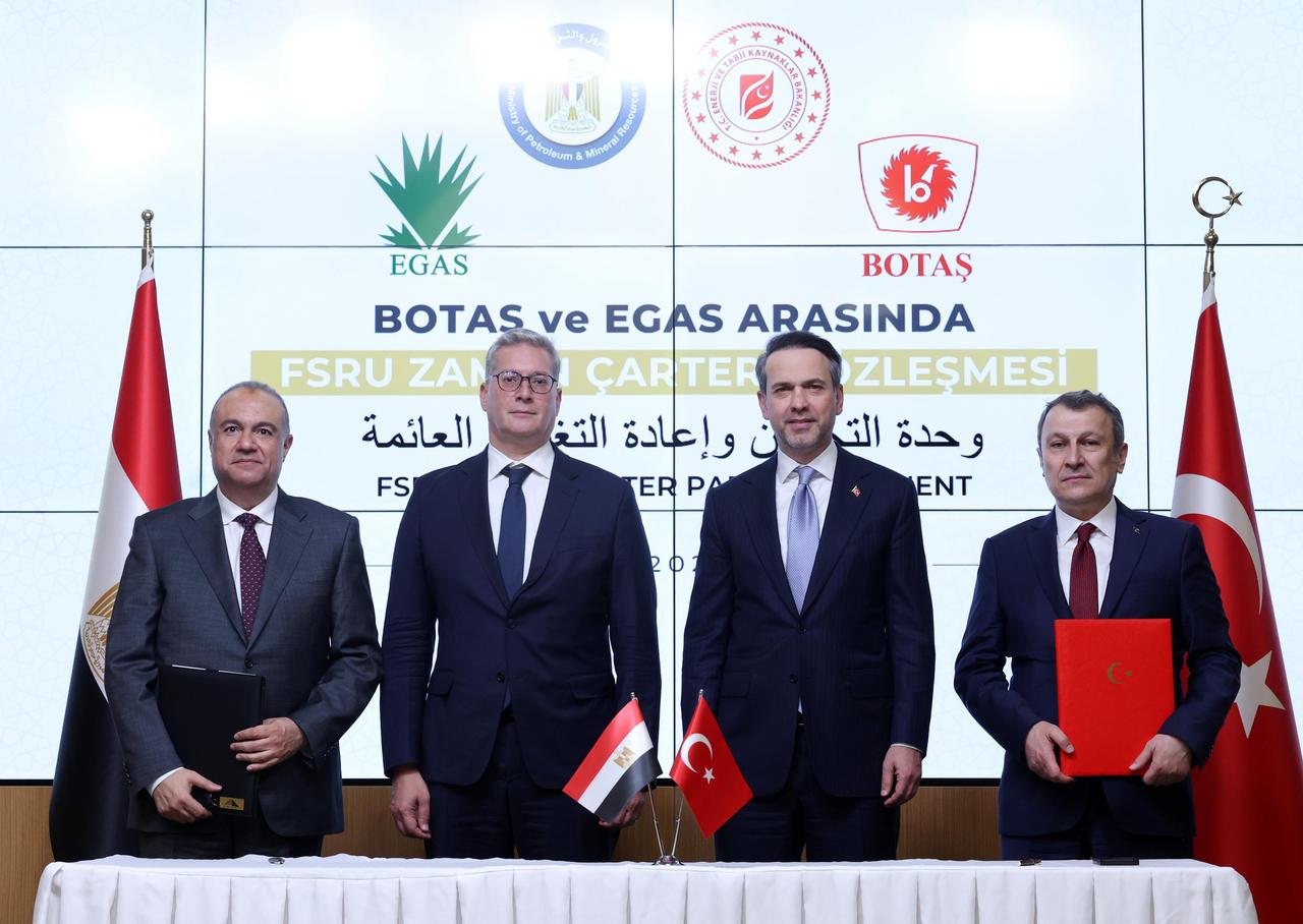 Officials from BOTAS and Egypt’s EGAS pose after signing an FSRU charter agreement in Ankara, Türkiye, on May 13, 2025. (AA Photo)