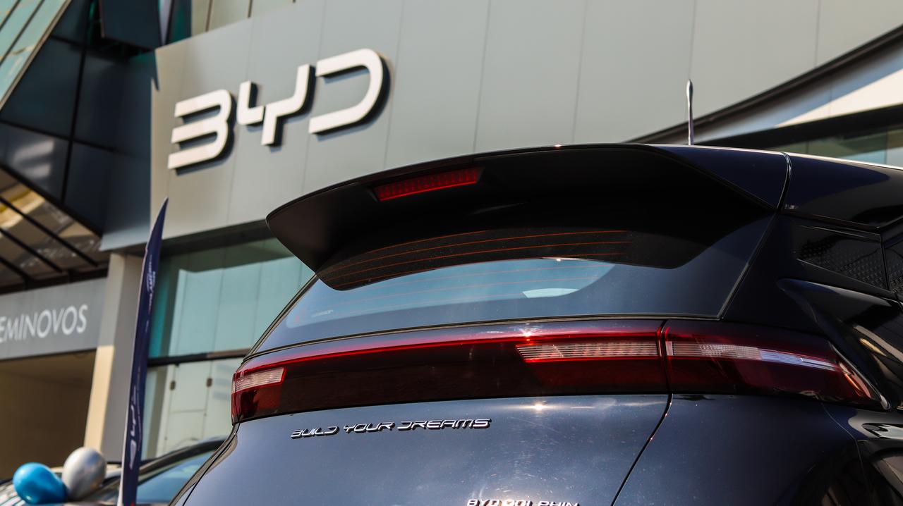 A BYD Dolphin electric vehicle is seen outside a BYD dealership in Mogi das Cruzes, Brazil, on June 30, 2024. (Adobe Stock Photo)