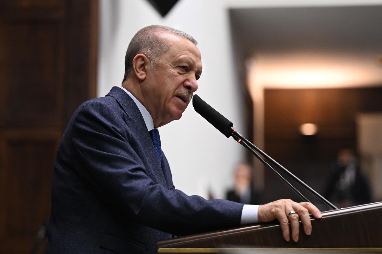 Turkish President and Leader of the Justice and Development (AK) Party Recep Tayyip Erdogan dedlivers a speech as he attends the party's group meeting at the Turkish Grand National Assembly in Ankara, Turkiye on May 14, 2025. (AA Photo)