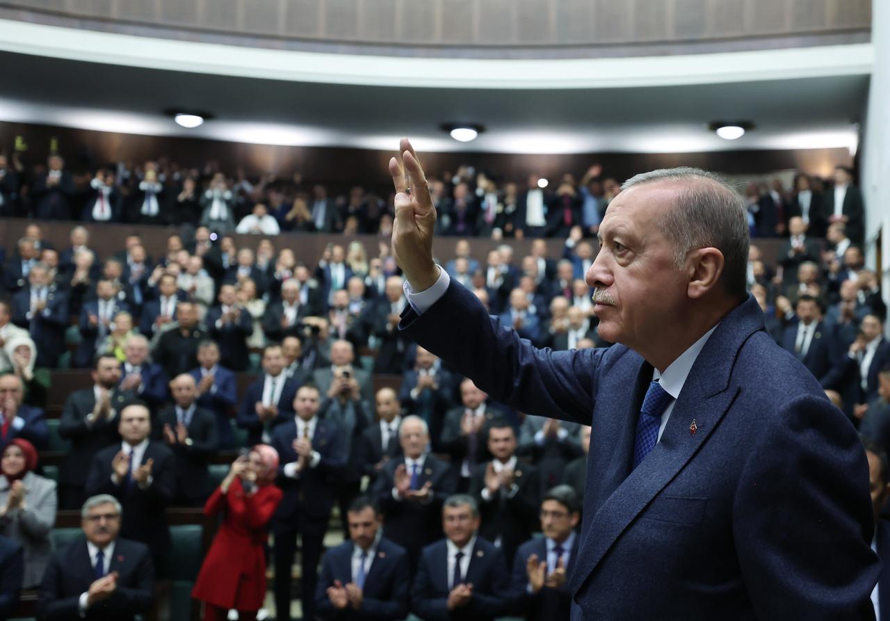 Turkish President and Leader of the Justice and Development (AK) Party Recep Tayyip Erdogan attends his party's group meeting at the Turkish Grand National Assembly in Ankara, capital of Turkiye on May 14, 2025. (AA Photo)