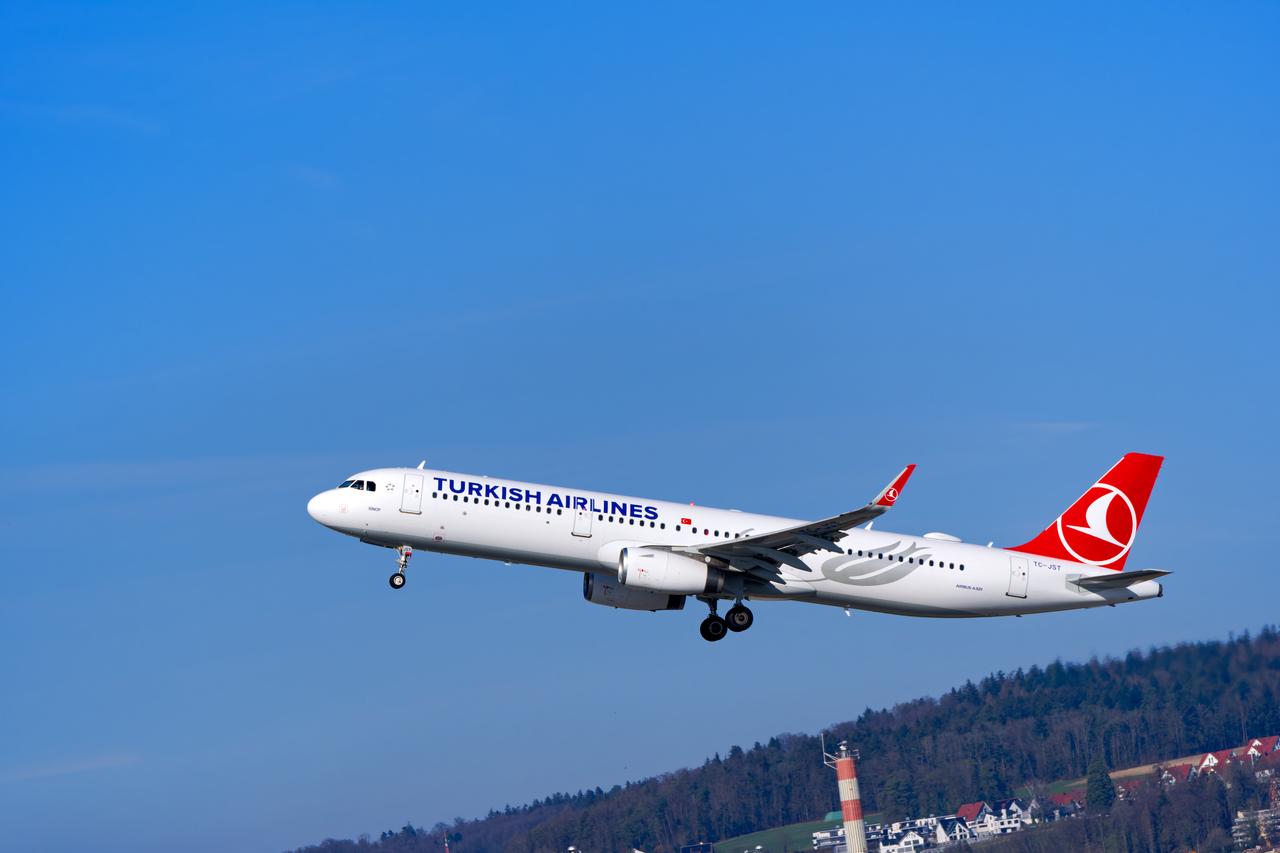 A Turkish Airlines Airbus A321-200 departs Zurich Airport in Switzerland, on March 4, 2025. (Adobe Stock Photo)