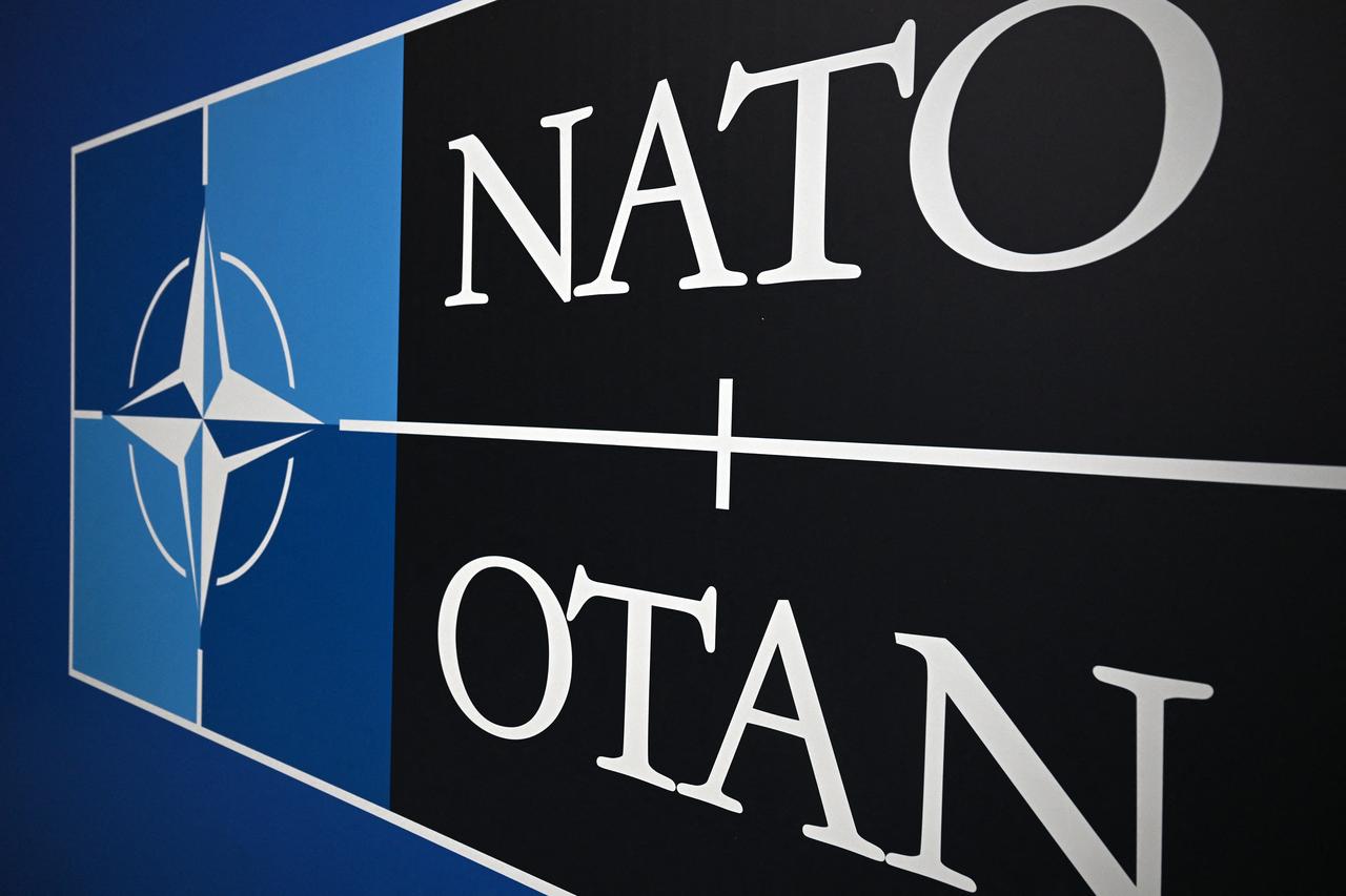 This photograph shows a NATO logo as part of an informal meeting of NATO Ministers of Foreign Affairs, at the NEST Convention Center in Antalya on May 14, 2025. (AFP Photo)