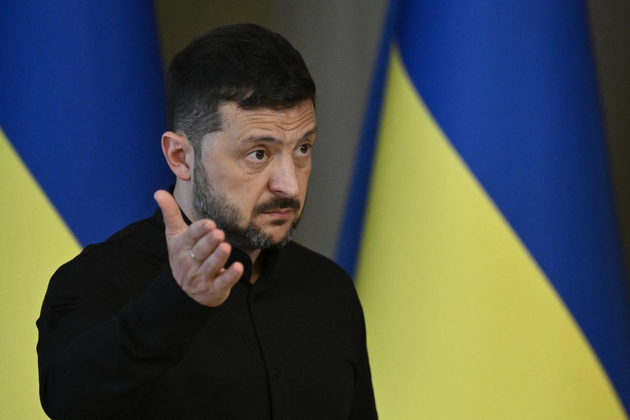 Ukraines President Volodymyr Zelenskyy holds a press conference in Kyiv on May 13, 2025. (AFP Photo)