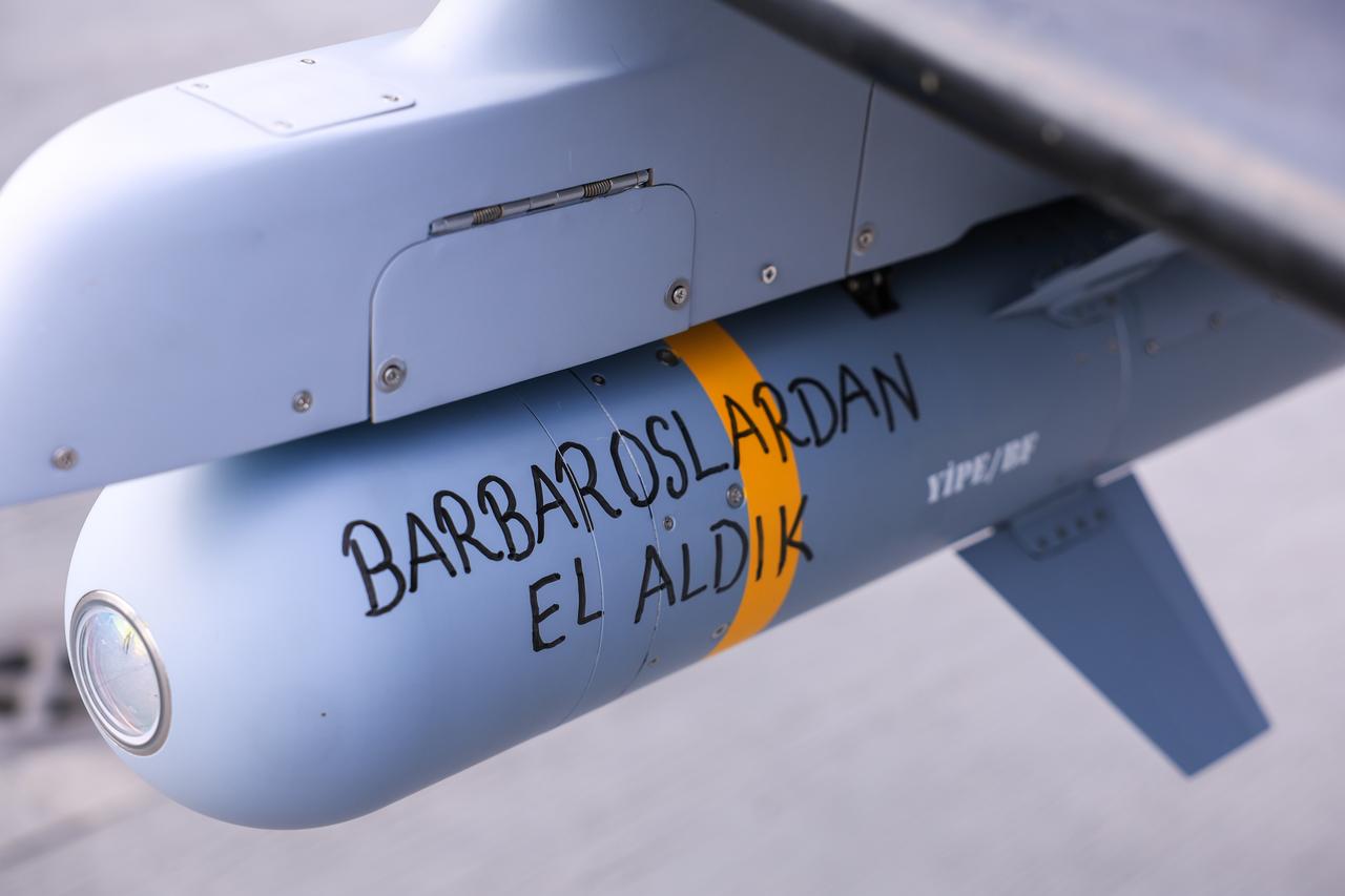 Bayraktar TB3s –one equipped with the ASELFLIR-500 and the other with the ASELSAN CATS electro-optical reconnaissance  with MAM-L munitions, Antalya, Türkiye, May 14, 2025. (Baykar)