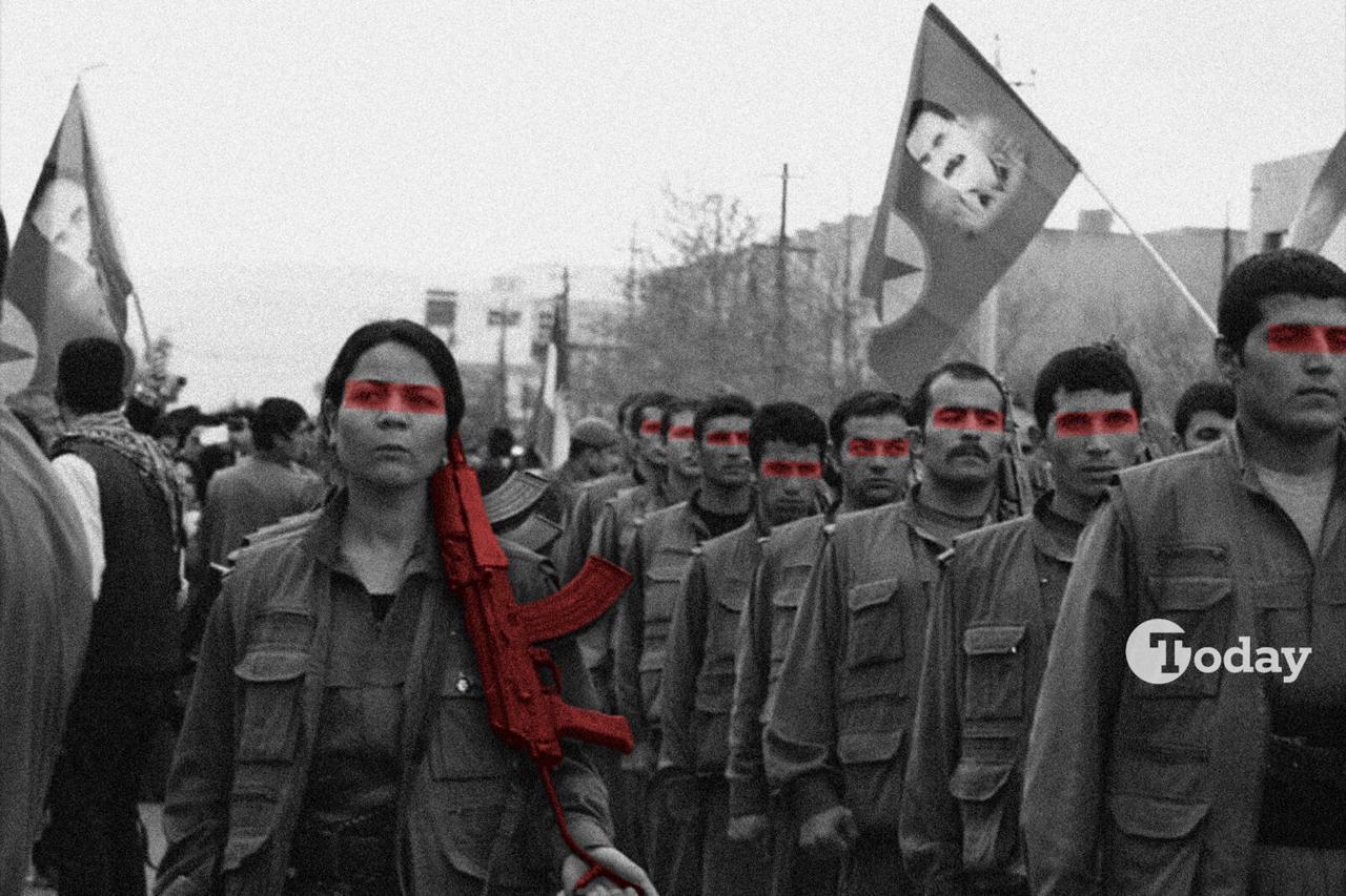 Terrorist group PKK members in an unknown location at undated time. (Collage by Türkiye Today staffer)