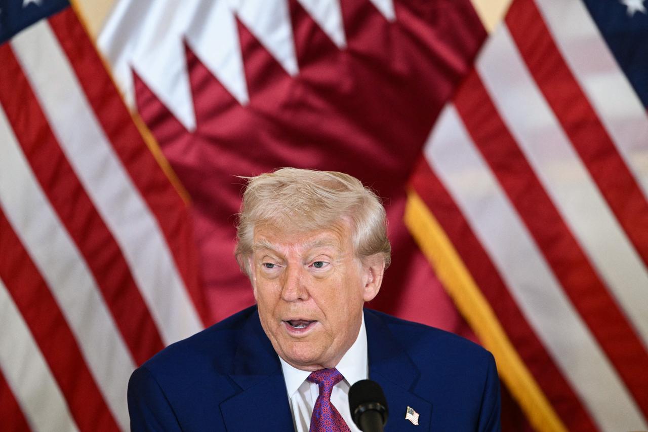US President Donald Trump attends a breakfast with business leaders in Doha on May 15, 2025.  (AFP Photo)