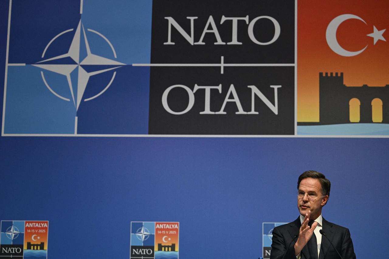 NATO Secretary General Mark Rutte addresses a press conference following an informal meeting of The North Atlantic Treaty Organisation (NATO) foreign ministers ahead of potential peace talks between Ukraine and Russia in Türkiye, in Antalya, on May 15, 2025. (AFP Photo)