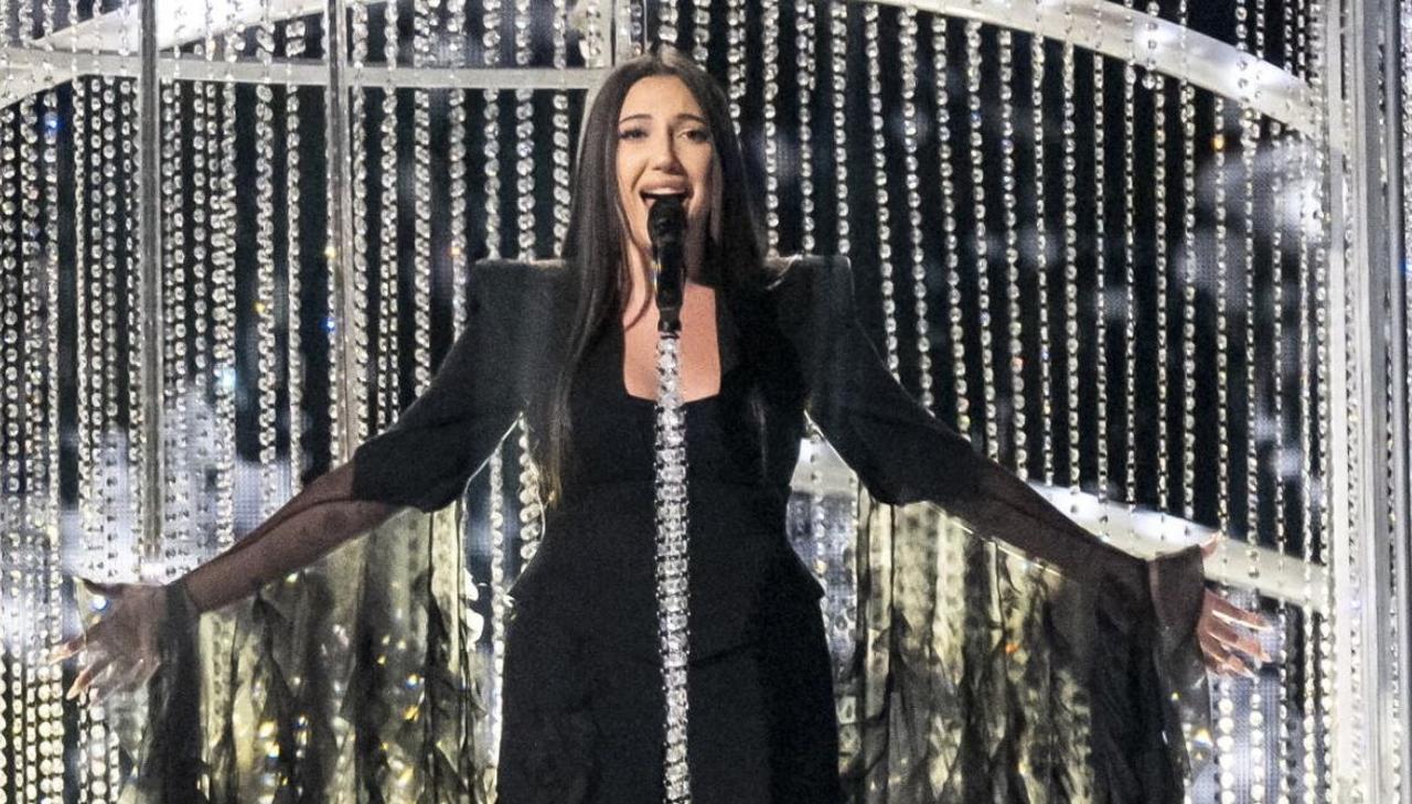 Yuval Raphael from Israel performs the song  New Day Will Rise  during the dress rehearsal for the second semi-final of the 69th Eurovision Song Contest, in Basel, Switzerland, May 14, 2025. (Photo via Newsday)