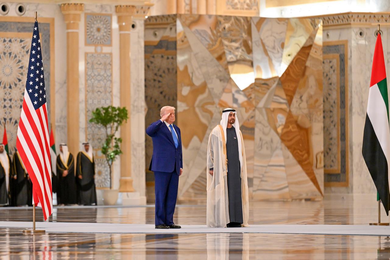 U.S. President Donald Trump is welcomed with an official ceremony by United Arab Emirates President Mohammed bin Zayed Al Nahyan at the Qasr Al Watan Presidential Palace in Abu Dhabi, United Arab Emirates on May 15, 2025. (AA Photo)