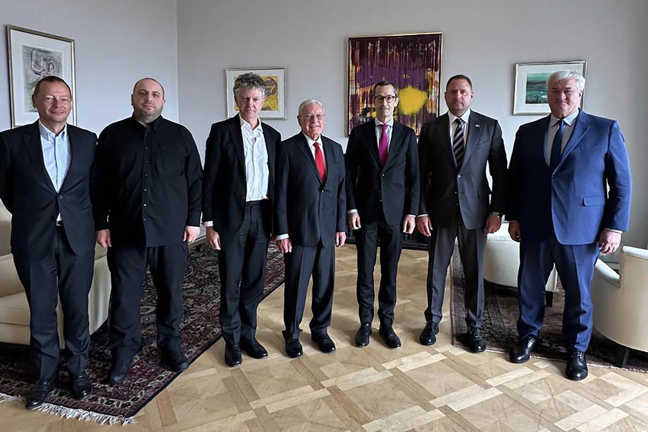 In this handout photograph taken and posted on the official Telegram channel of Ukraines Head of the Office of the President Andriy Yermak on May 16, 2025, (L-R) French Presidents Diplomatic Advisor Emmanuel Bonne, Ukraines Defence Minister Rustem Umerov, Britains National Security Adviser Jonathan Powell, US Special Envoy for Ukraine and Russia Keith Kellogg, German Chancellors Advisor on Foreign Policy and Security Guenter Sauter, Head of the Office of the President of Ukraine Andriy Yermak and Ukraines Foreign Ministes Andrii Sybiha pose for a photo during their meeting in Istanbul. (Photo by Handout / Telegram /@ermaka2022 / AFP) / RESTRICTED TO EDITORIAL USE - MANDATORY CREDIT  AFP PHOTO / OFFICIAL TELEGRAM CHANNEL OF THE HEAD OF THE OFFICE OF THE PRESIDENT OF UKRAINE ANDRIY YERMAK  - NO MARKETING NO ADVERTISING CAMPAIGNS - DISTRIBUTED AS A SERVICE TO CLIENTS